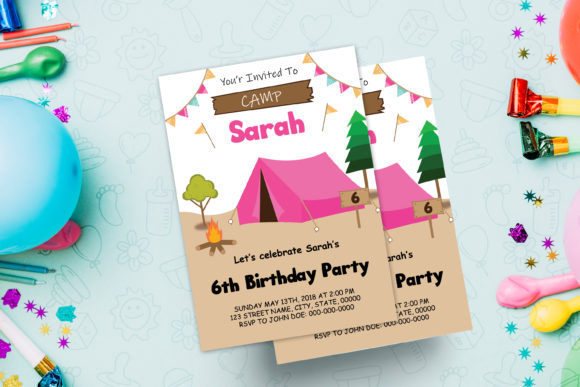 Pink Camping Tent Party Invitation: A Sweet & Playful Digital Design