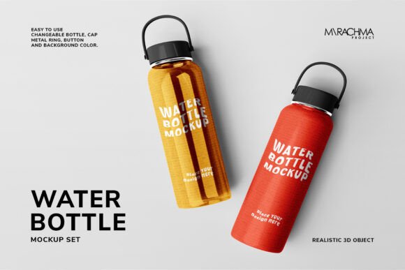 Water Bottle Mockup Set: Realistic 3D Design Showcase